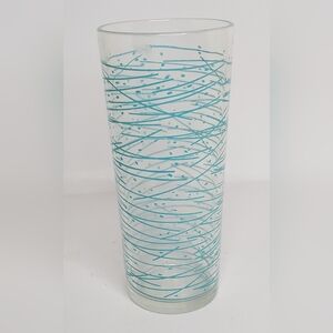 MCM Atomic Tall Glass with Blue Lines And Dots Design - 7"